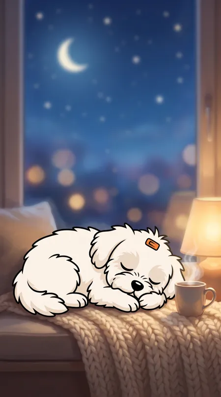 Winnie asleep on her blanket under the stars, for every day of the year
